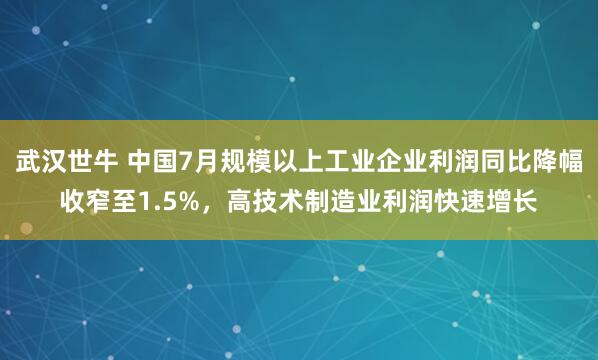 武汉世牛 中国7月规模以上工业企业利润同比降幅收窄至1.5%，高技术制造业利润快速增长